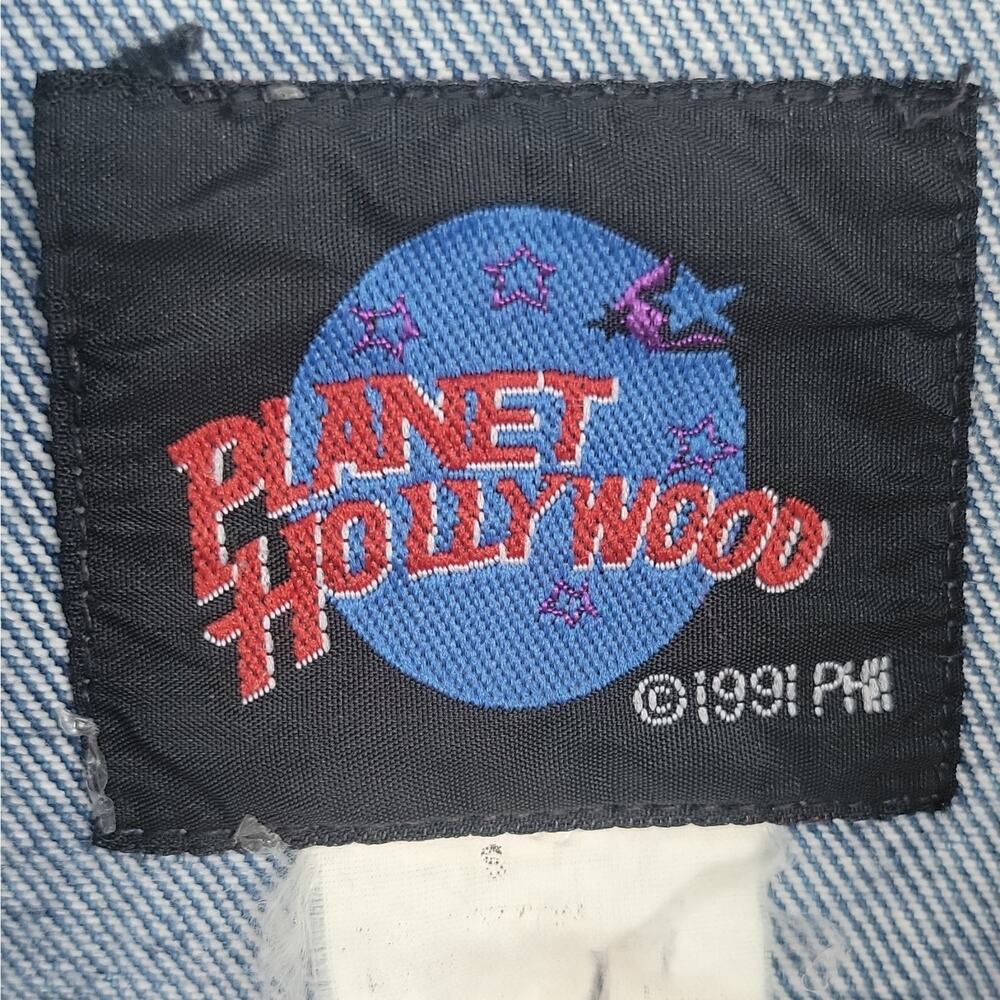 Vintage 90s Planet Hollywood St. Louis Denim Trucker Jacket Embroidered Logo - Picture 3 of 10